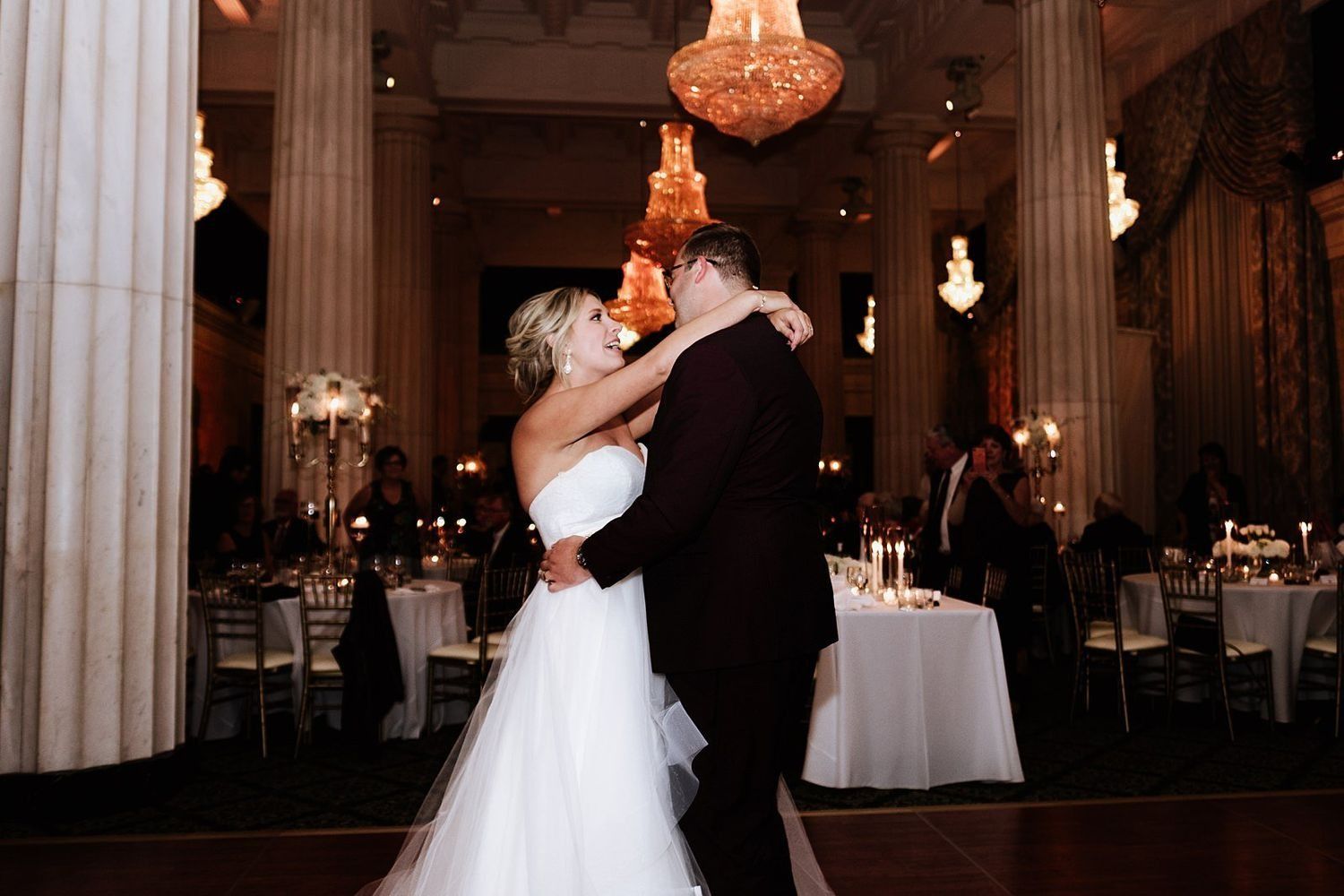The first dance: Shannon and Karel sharing a romantic moment on the dance floor at The Ballroom at McKay.