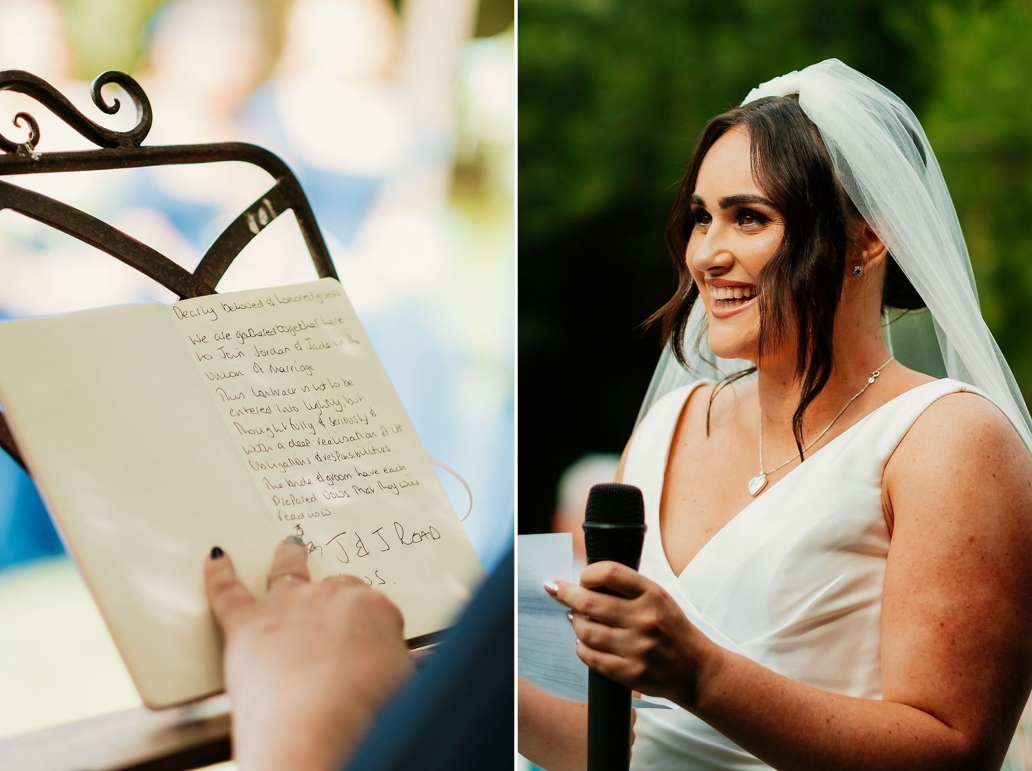 Momento de complicidad y risas de los novios durante la ceremonia civil
