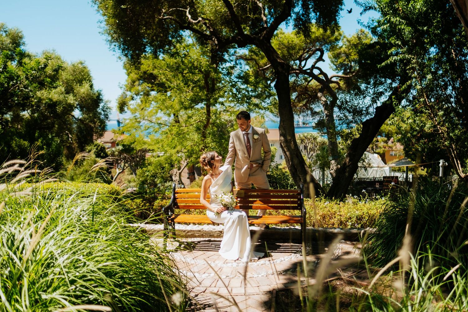 Couple near The Rock of Gibraltar during an elopement session