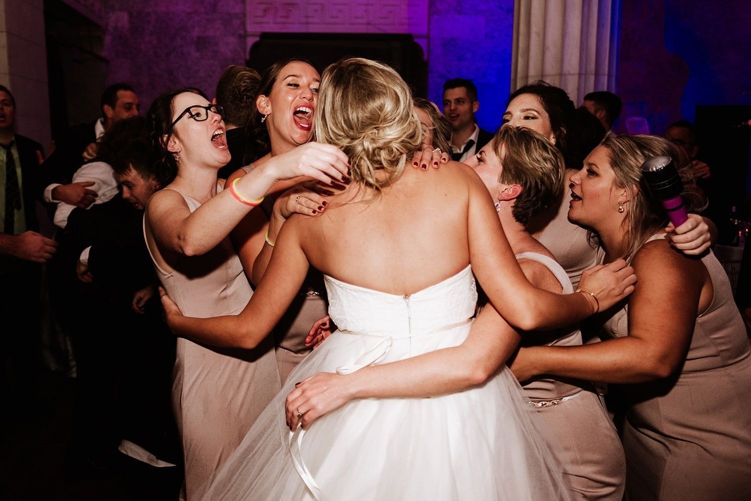 Peak party energy: Shannon and Karel’s wedding guests celebrating with high-energy dancing in Grand Rapids