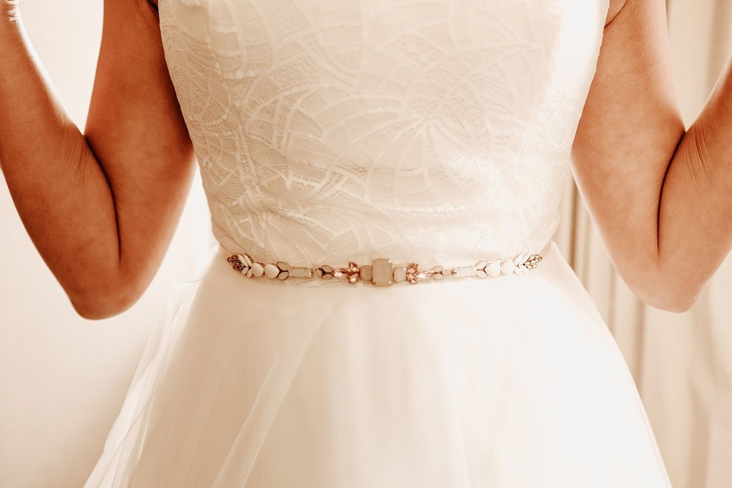 Detailed shot of Shannon’s bridal dress lace