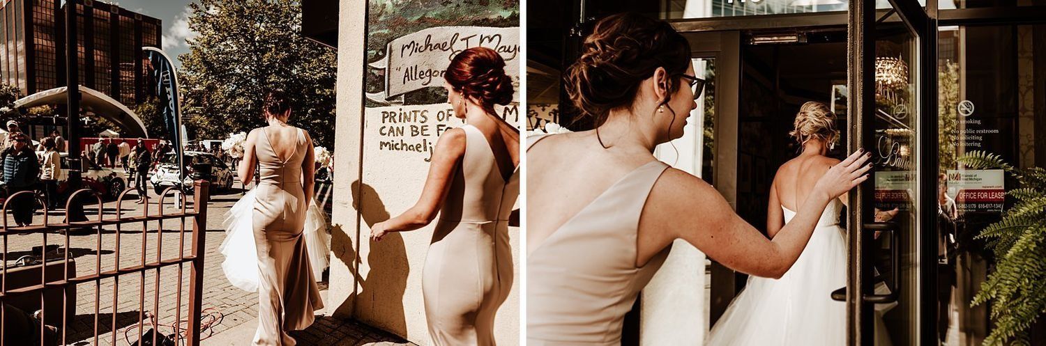 Shannon’s bridesmaids watching her final preparations