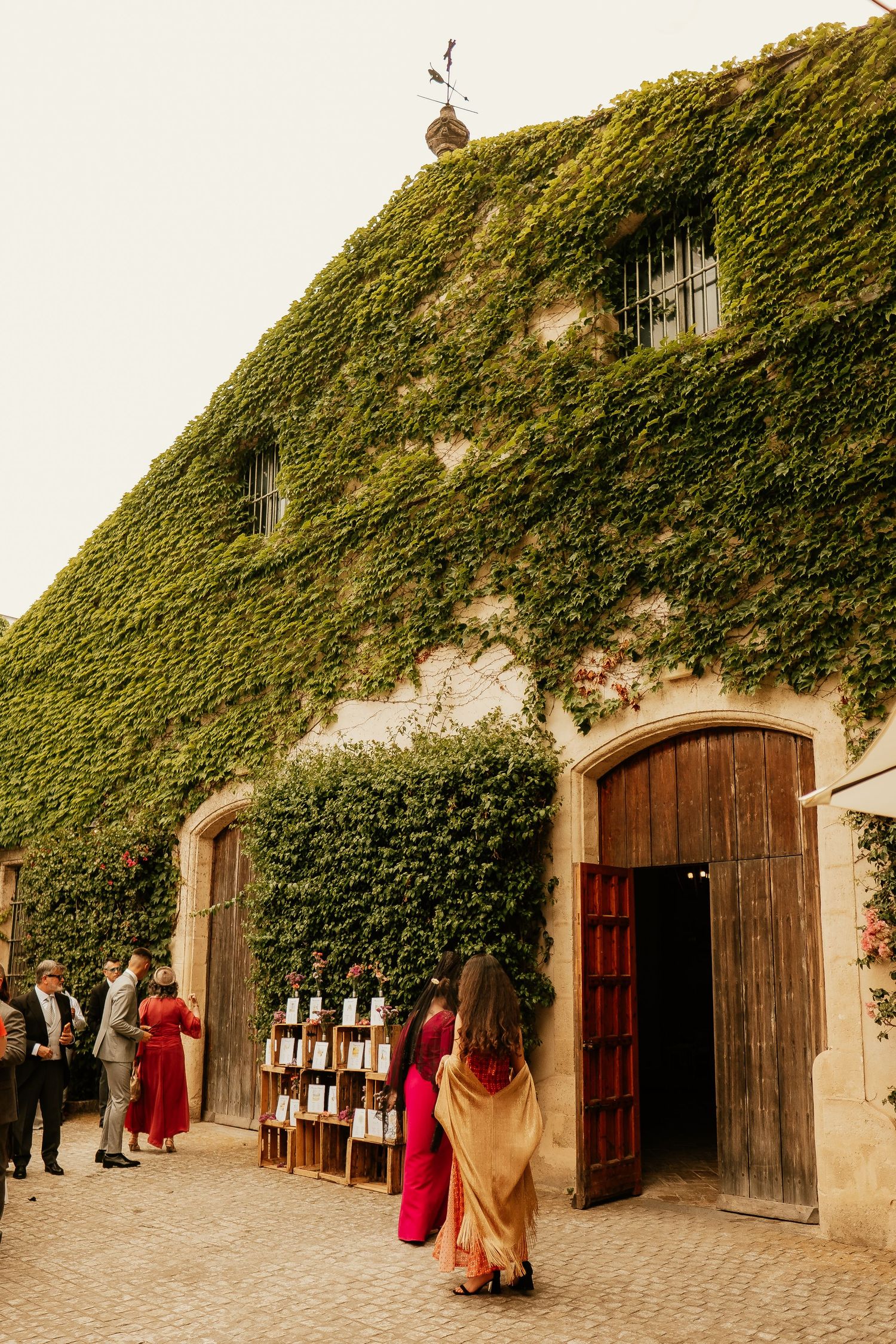 Planos generales con luz natural en los patios históricos de Bodega Sánchez Romate Jerez, Inma y Juanfri, Roberto Pecino