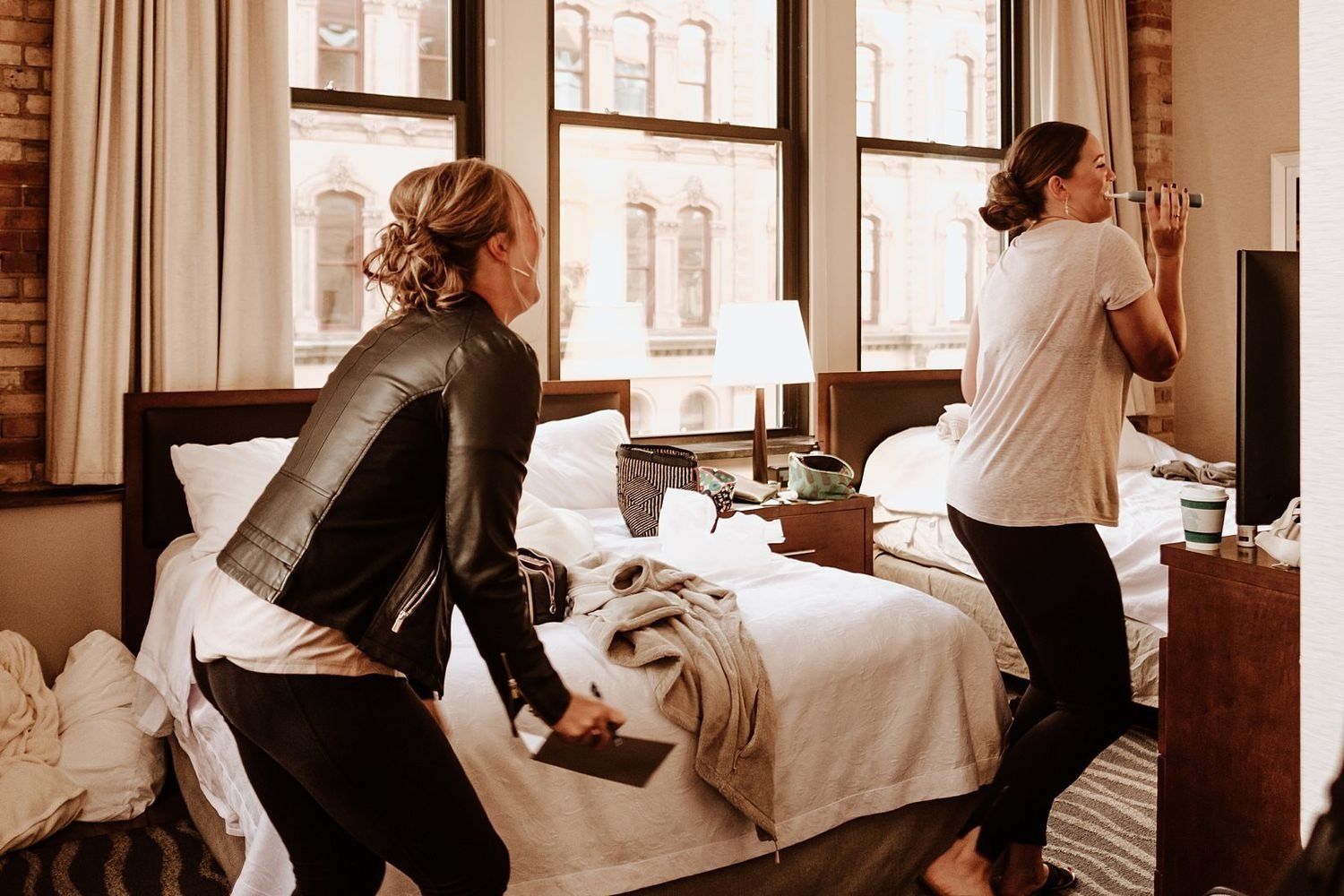 Shannon’s bridesmaids watching her final preparations