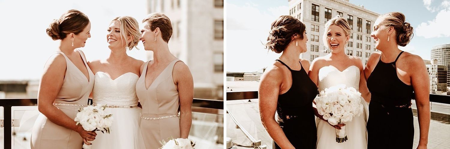 Bridal party moments with the Grand Rapids city views