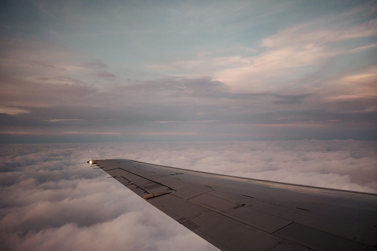 Breathtaking sunrise view from the airplane window over the United States landscape