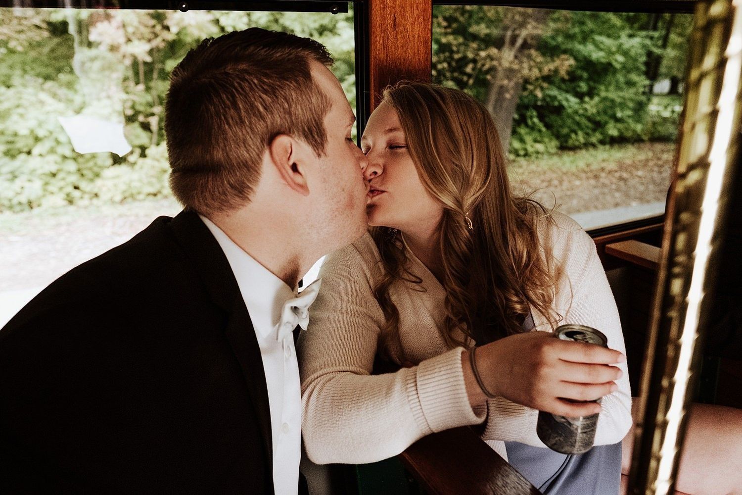 Documentary photography of the Trolley party during a Grand Rapids wedding