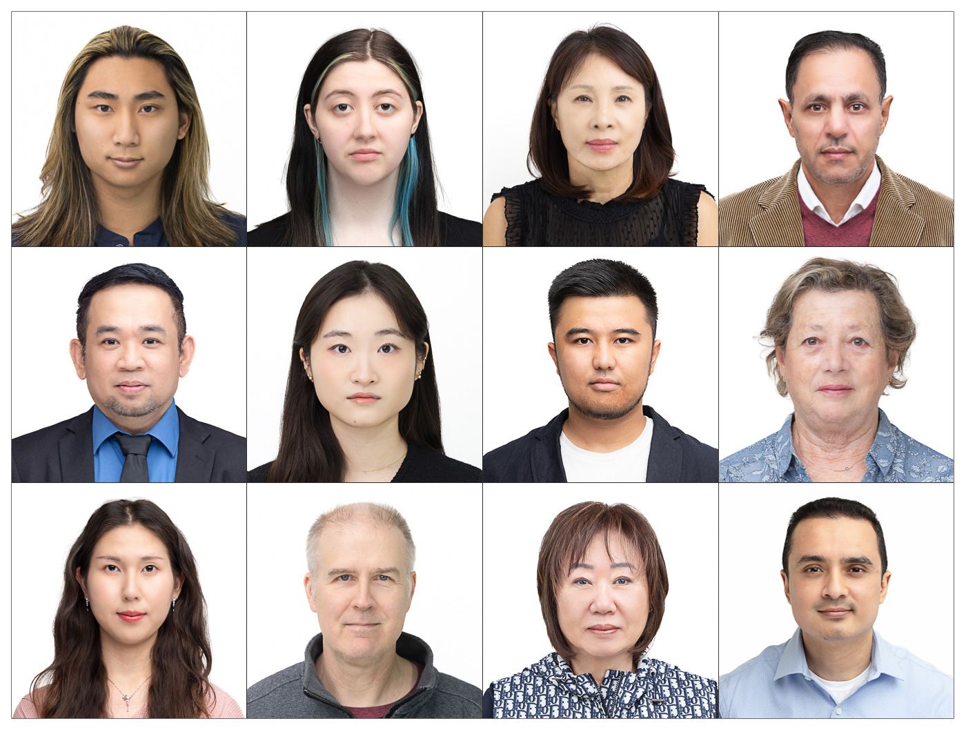 A grid of professional headshot photographs showing people in business attire against neutral backgrounds.