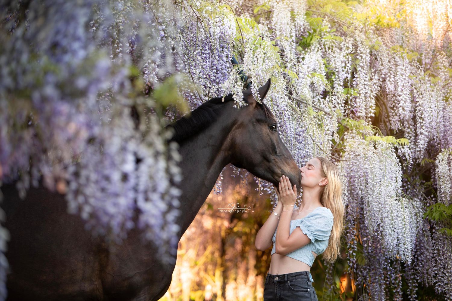 Fotoshoot door professionele fotograaf tussen de blauwe regens in Kampen, Overijssel