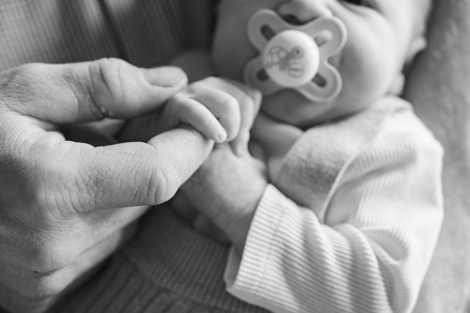 Close-up shots of gentle hand holding moments in black and white.
