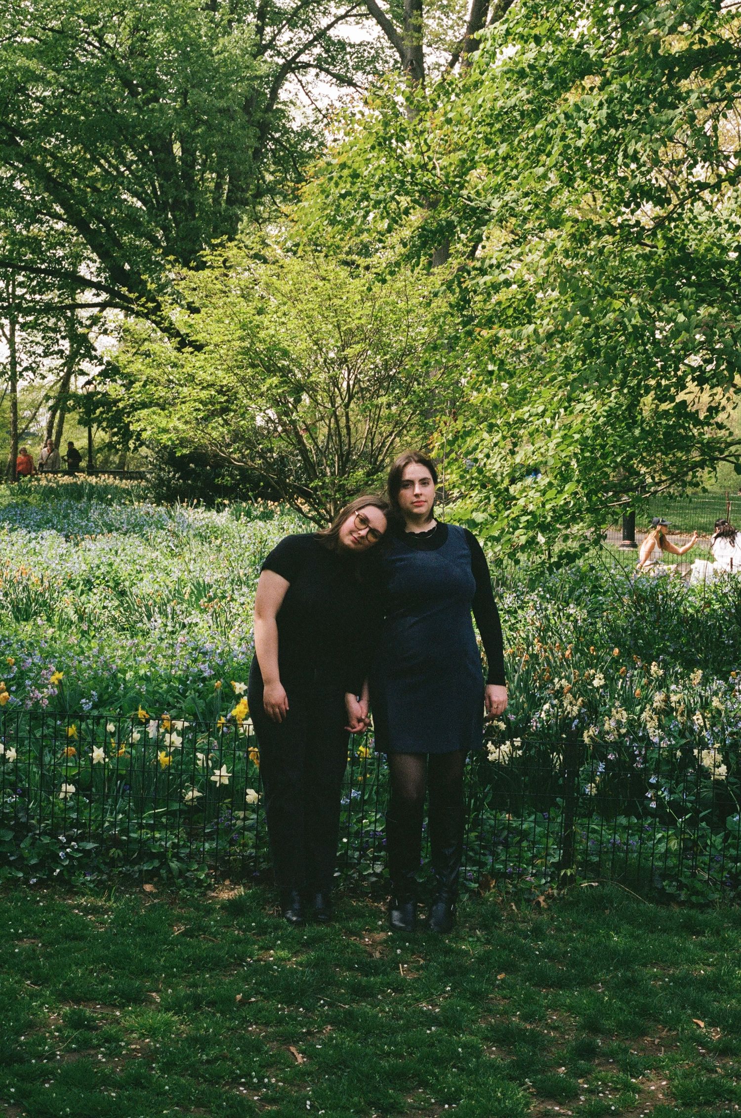 couples photos in central park during cherry blossom season