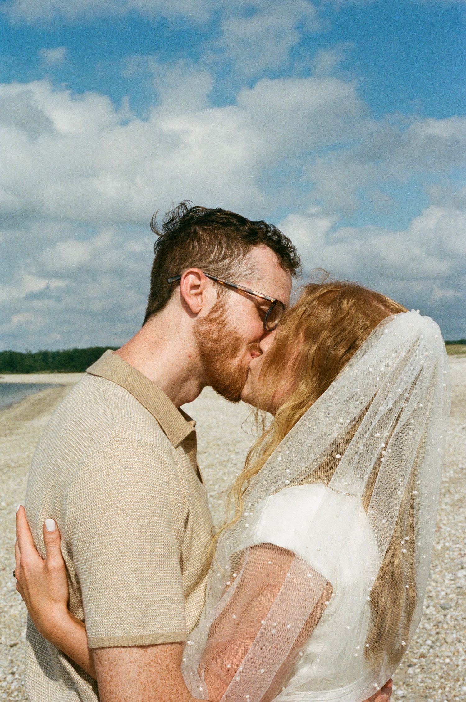 romantic long island beach wedding on 35 mm film