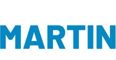 Blue and white Martin Specialty Coatings logo with mountain peaks design.