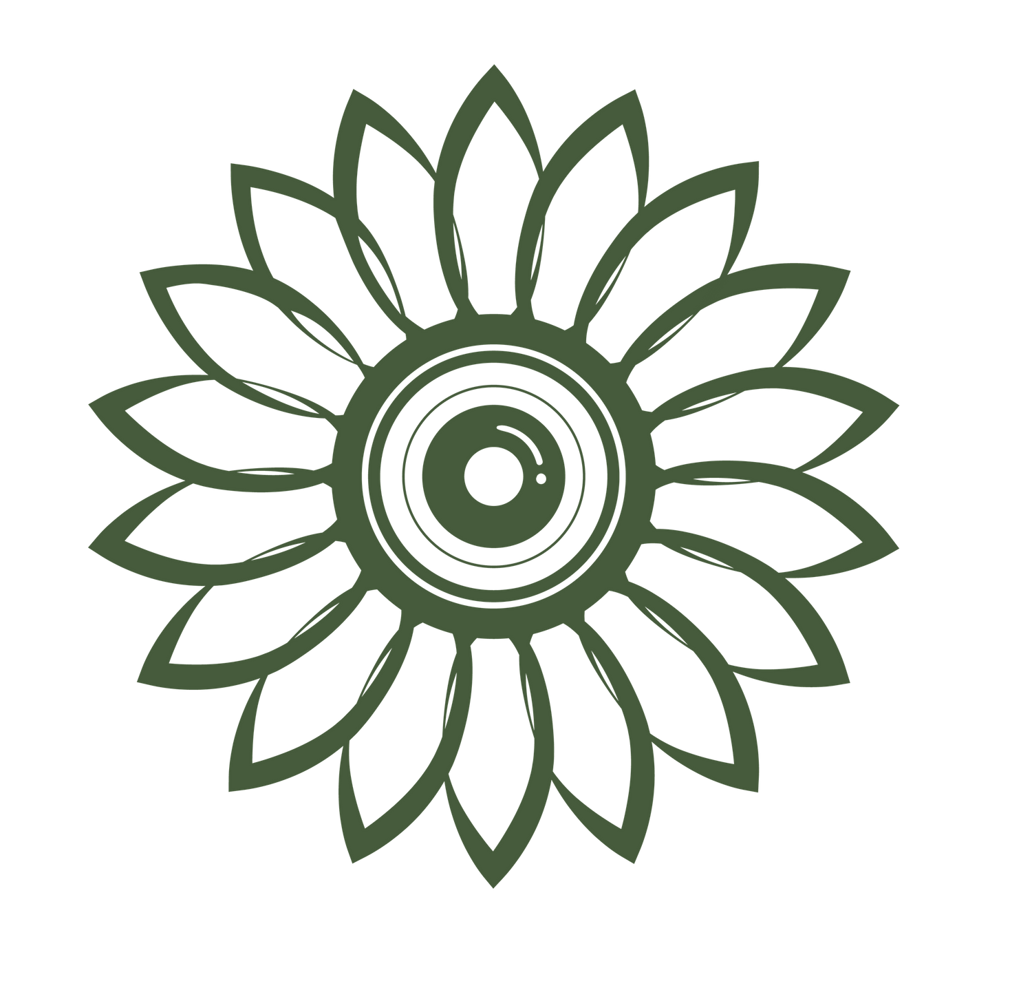 Minimalist green flower eye logo design pattern.
