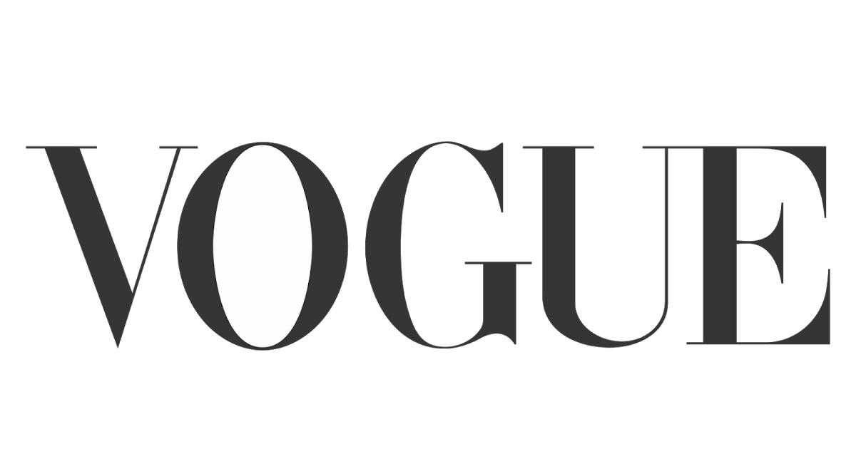 Stylized Vogue magazine logo repeated in black typography.