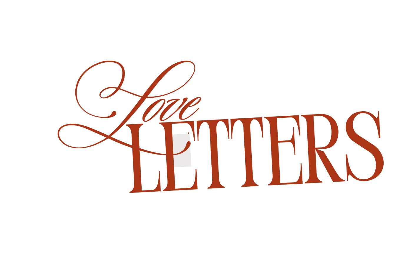 Love Letters typography logo in elegant red script and bold serif font on white background.