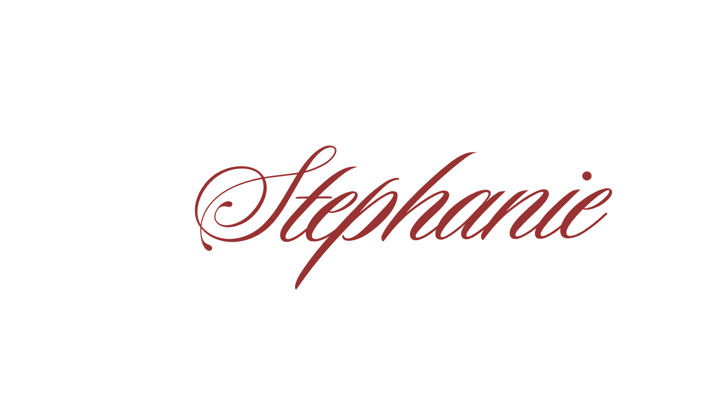 Elegant dark red cursive script signature reading Stephanie on white background.