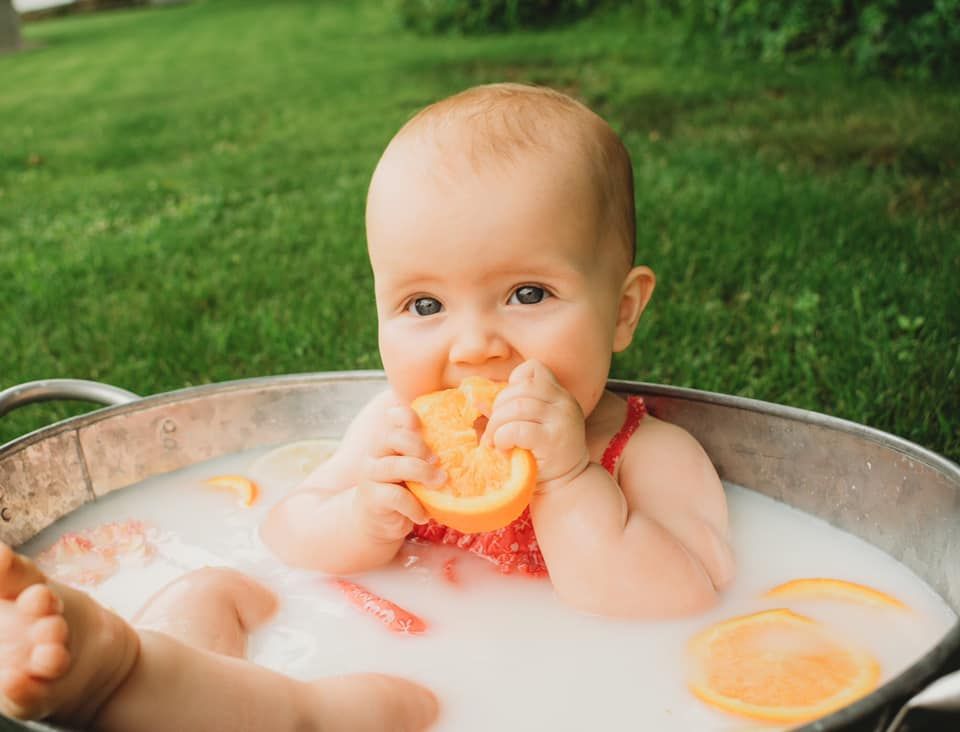 Baby milk bath photoshoot