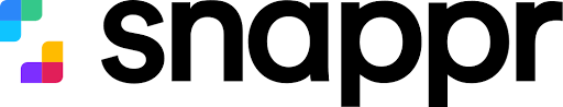 Snappr logo text in black lower case letters with a colorful square gradient icon of four connecting blocks.