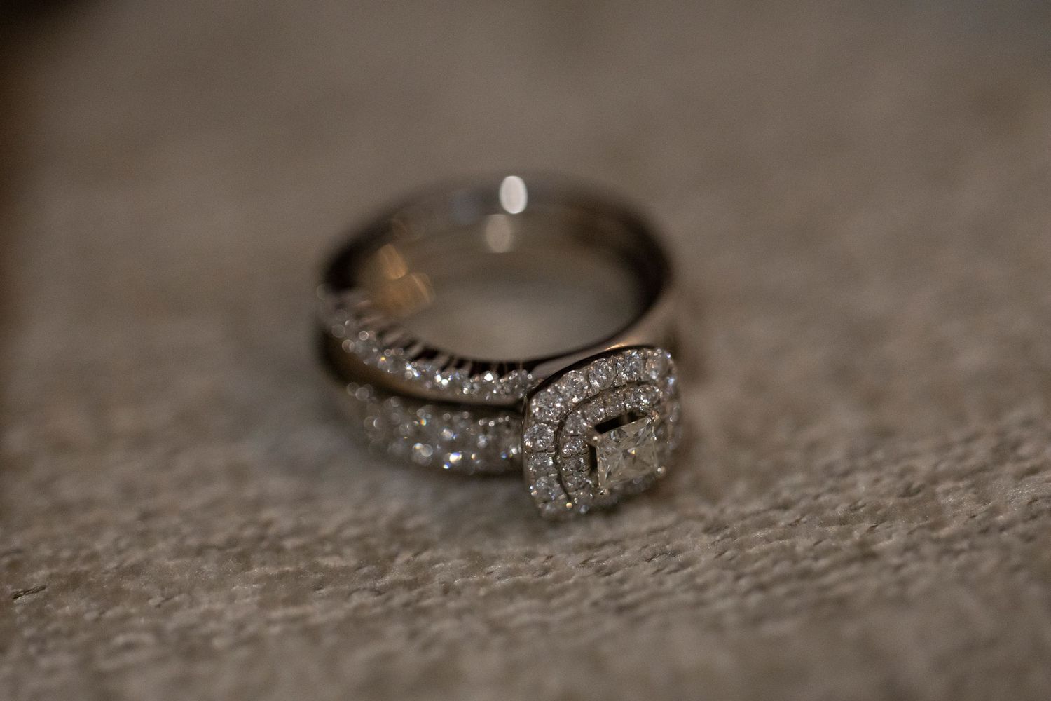 A close-up sequence of engagement ring photos showing different angles and sparkle details of a diamond ring.