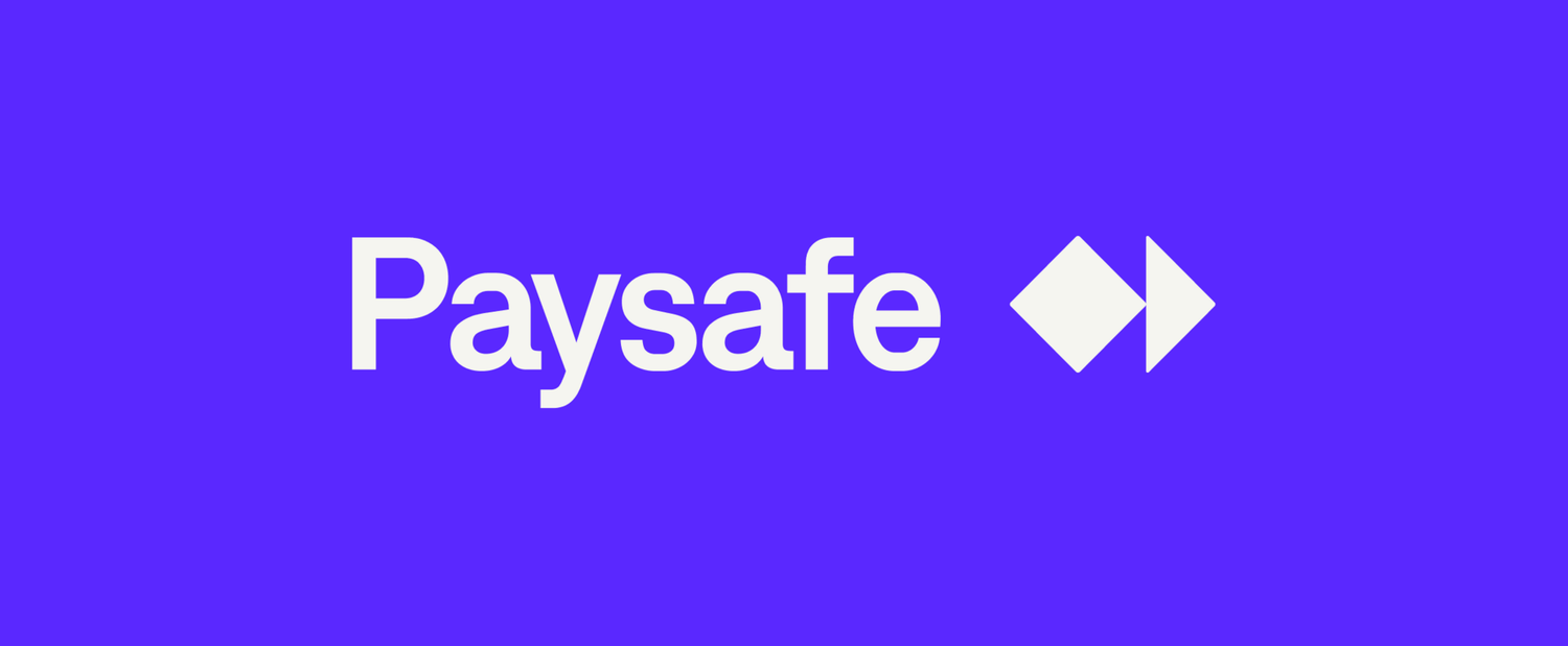 The Paysafe logo in white text appears on a vibrant purple background.