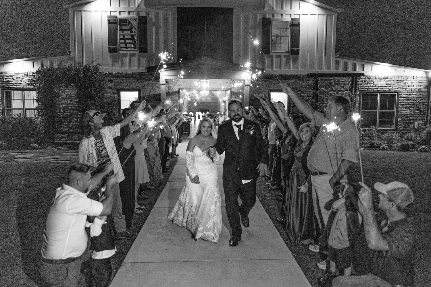 Vintage black and white photos show couples dancing at a formal evening event in an elegant ballroom setting.