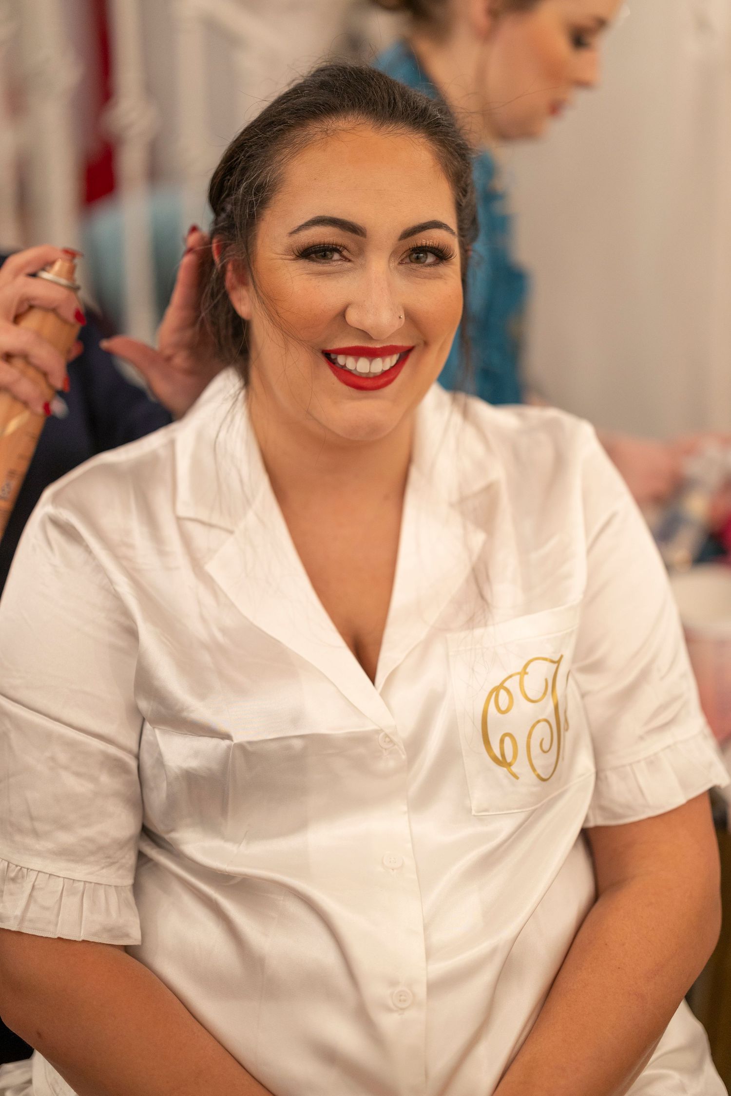 A series of photos showing someone in a white uniform shirt with short sleeves smiling warmly at different angles.
