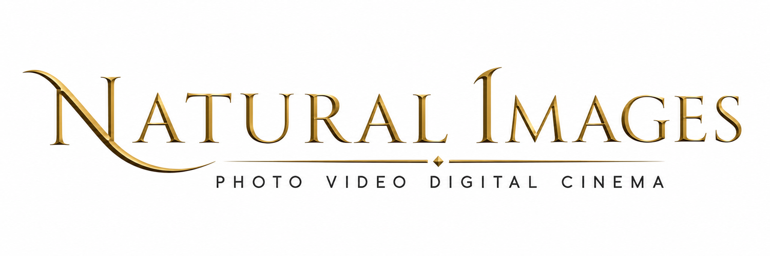Natural Images logo featuring elegant gold typography for a photo, video, digital cinema company.