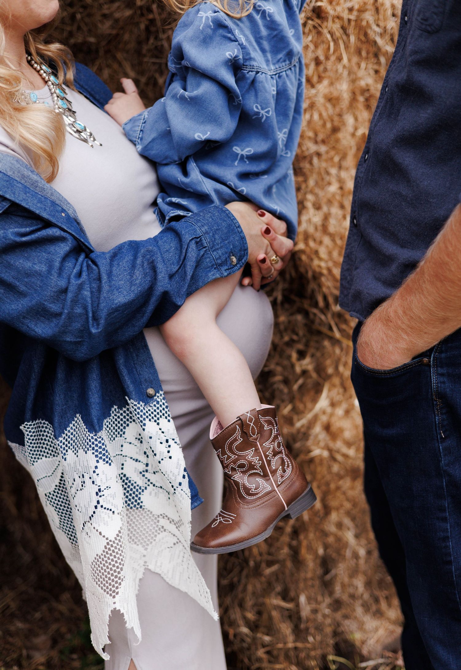 Close-up shots of boots and lace socks against rustic backdrop showing romantic country style details.