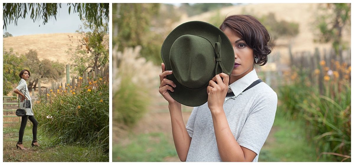 Photo session in a lush garden setting with professional camera equipment and golden hour lighting.