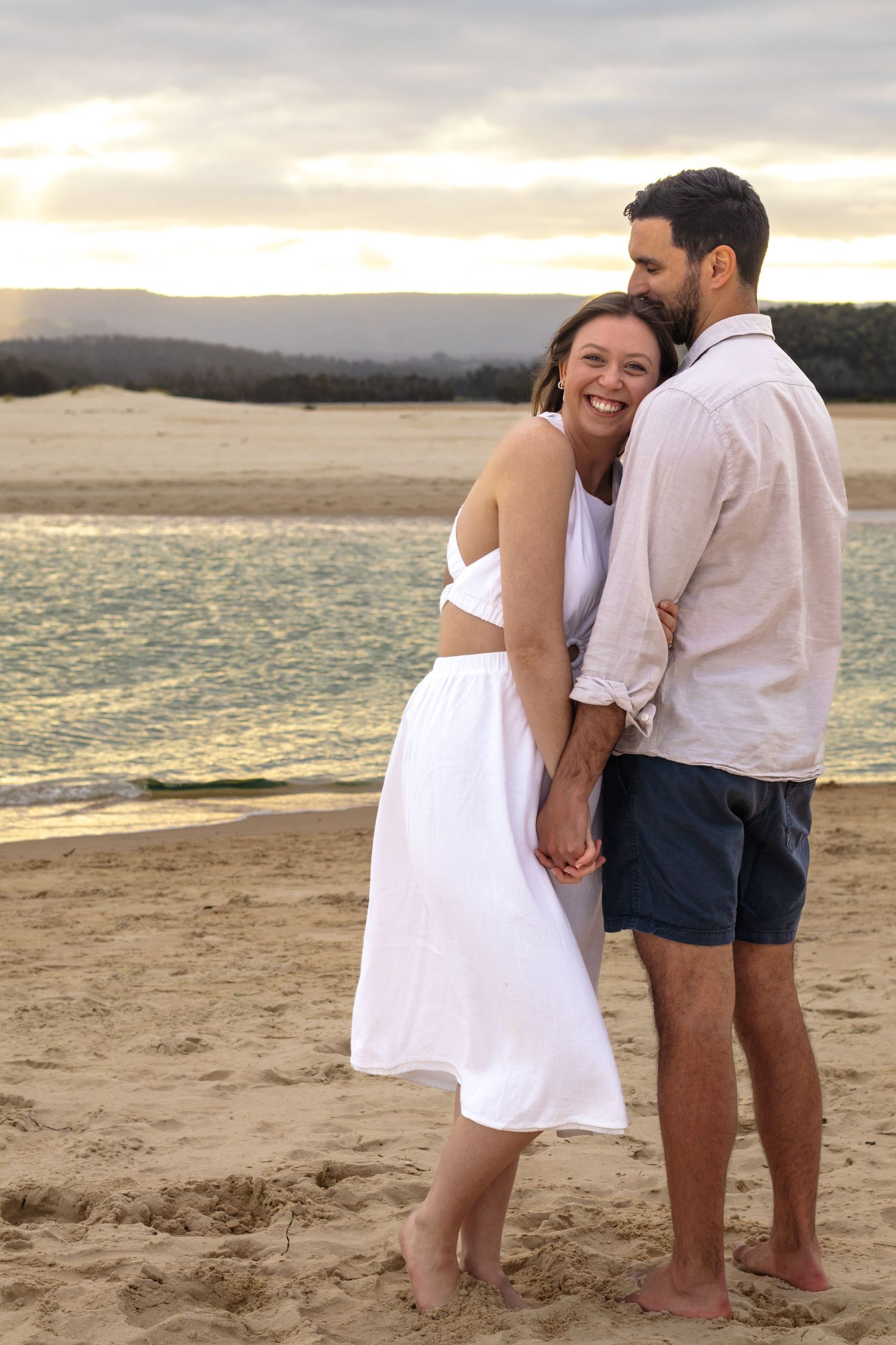 engagement beach session, sunset couples love