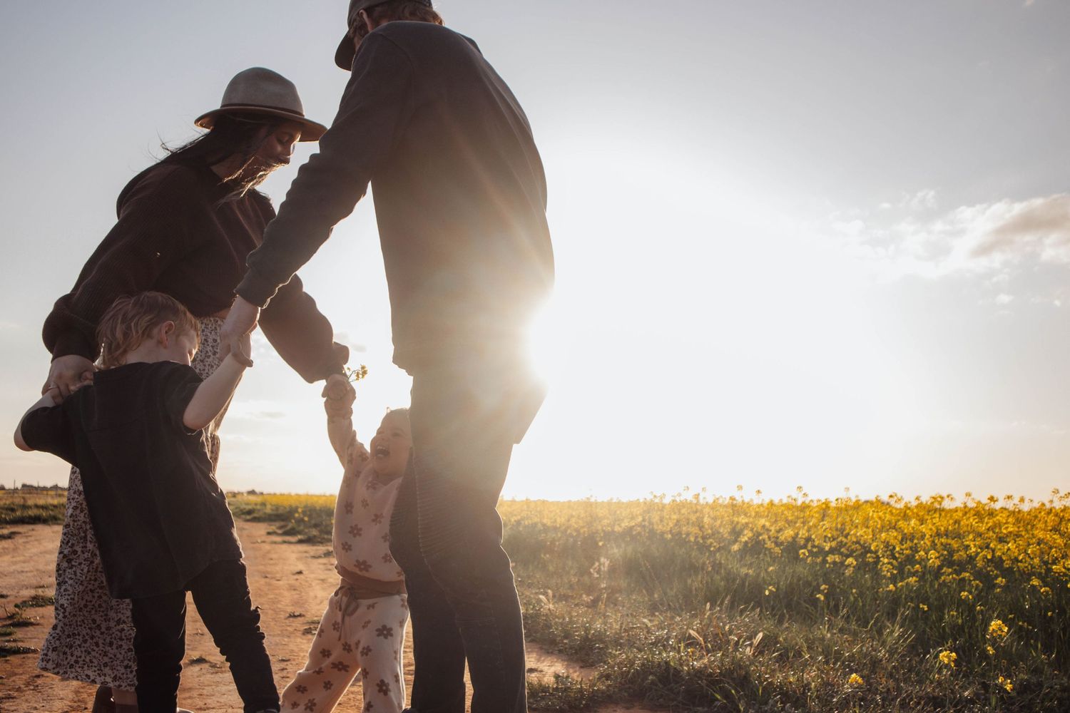 Family photo, sunset, farm session, country, canola paddock