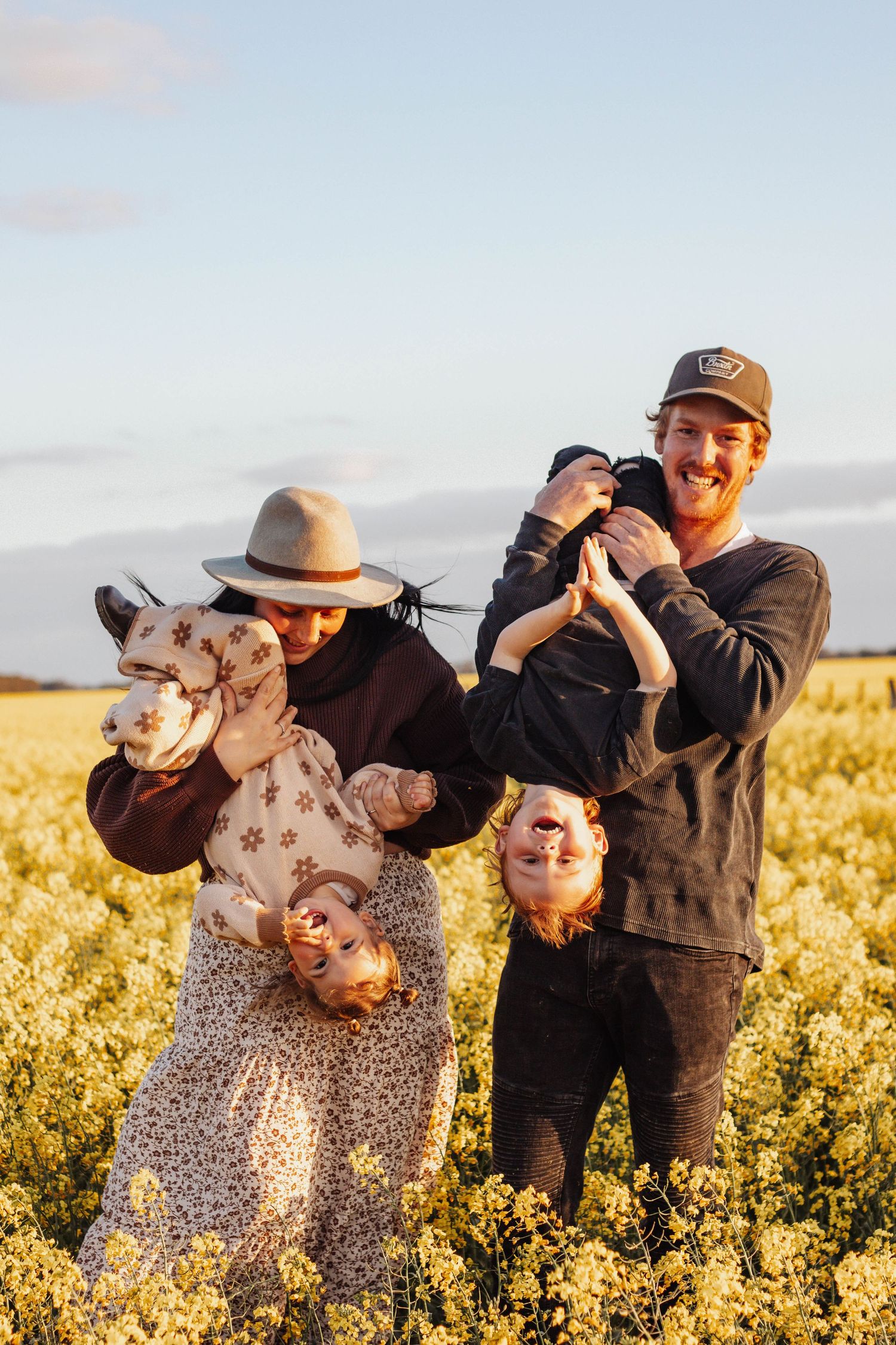 Family photo, sunset, farm session, country, canola paddock