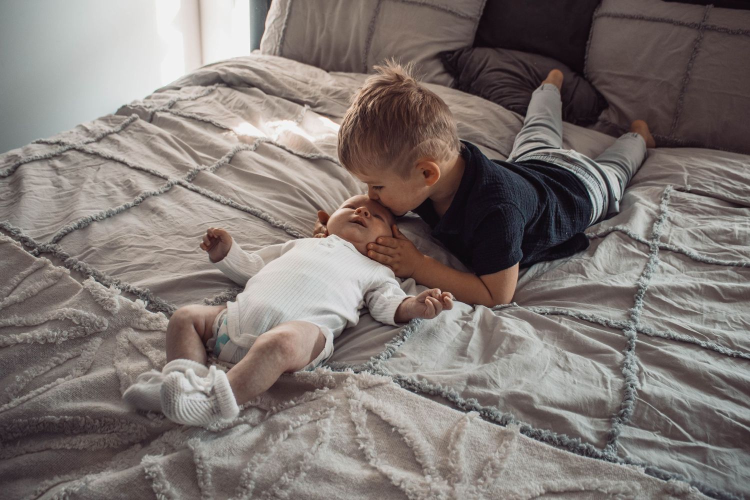 newborn baby photo session. Big brother love