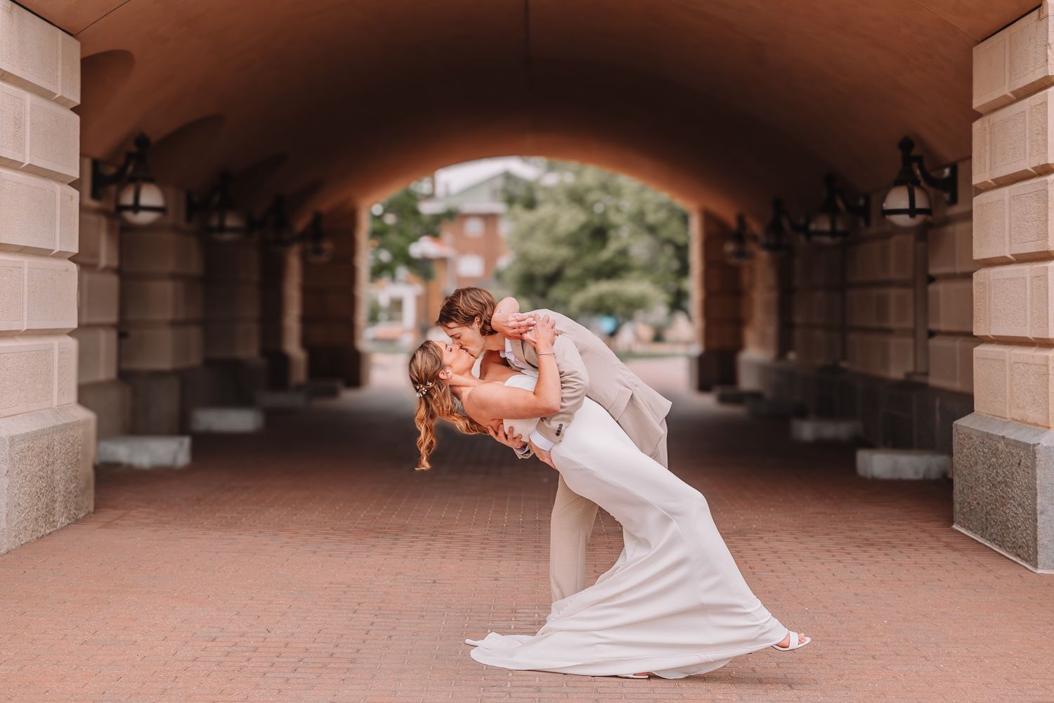 Romantic Wedding Photo of bride and groom at The Capitol building in Topeka, KS.