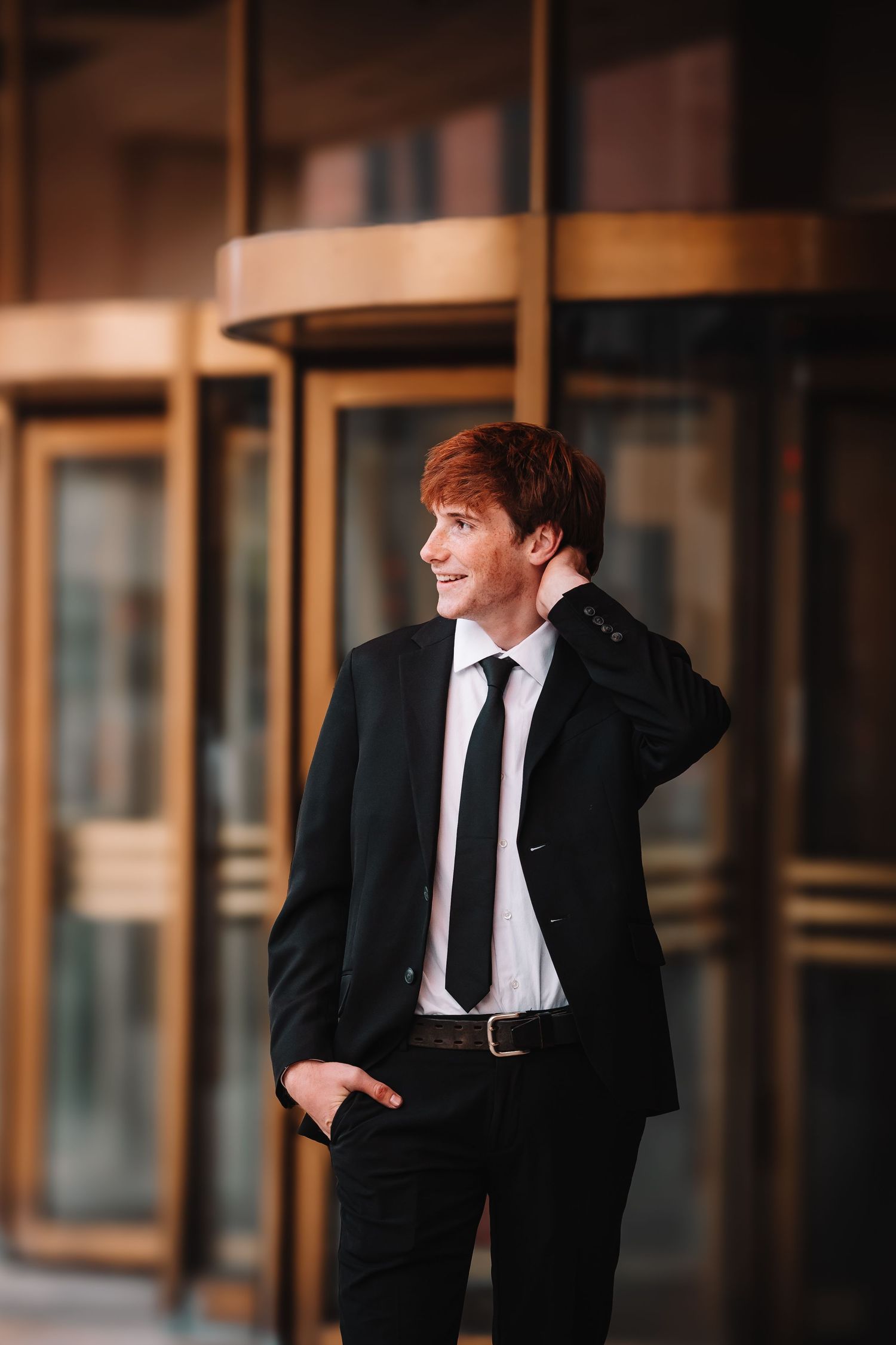 Senior Photo Downtown Topeka KS Boy Suit