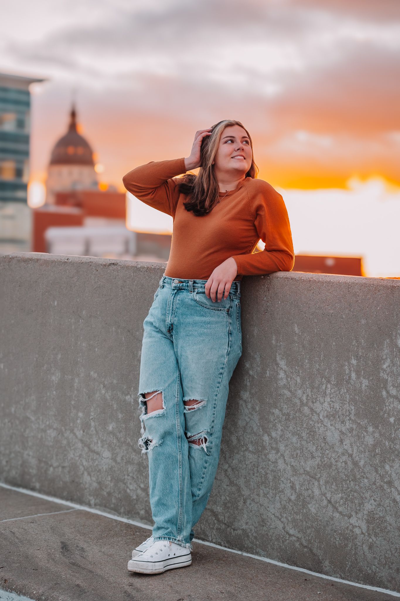 Fall Photos Topeka KS senior photos girl Rooftop