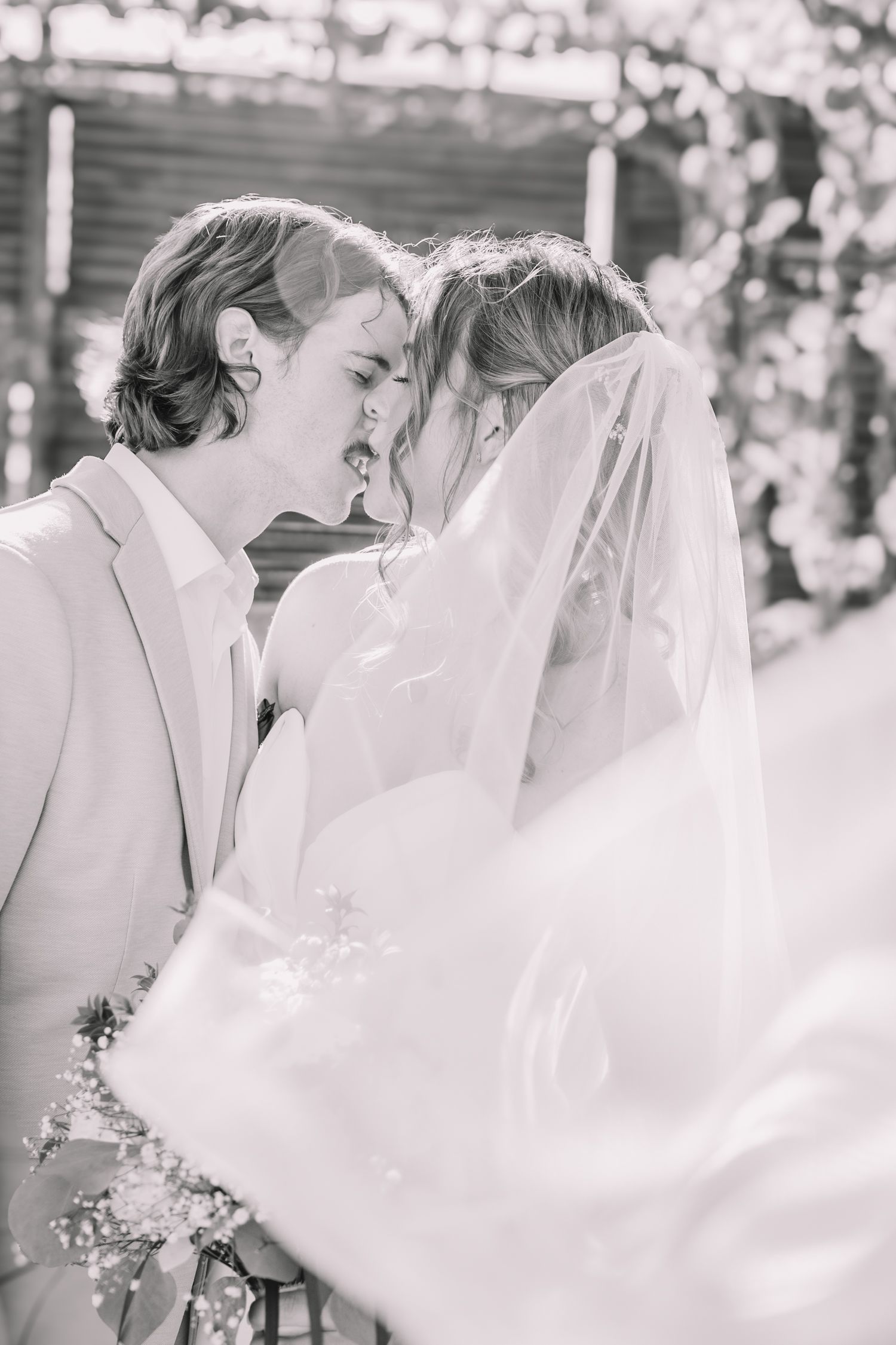 Romantic Wedding Photo of bride and groom at The Foundry in Topeka, KS.