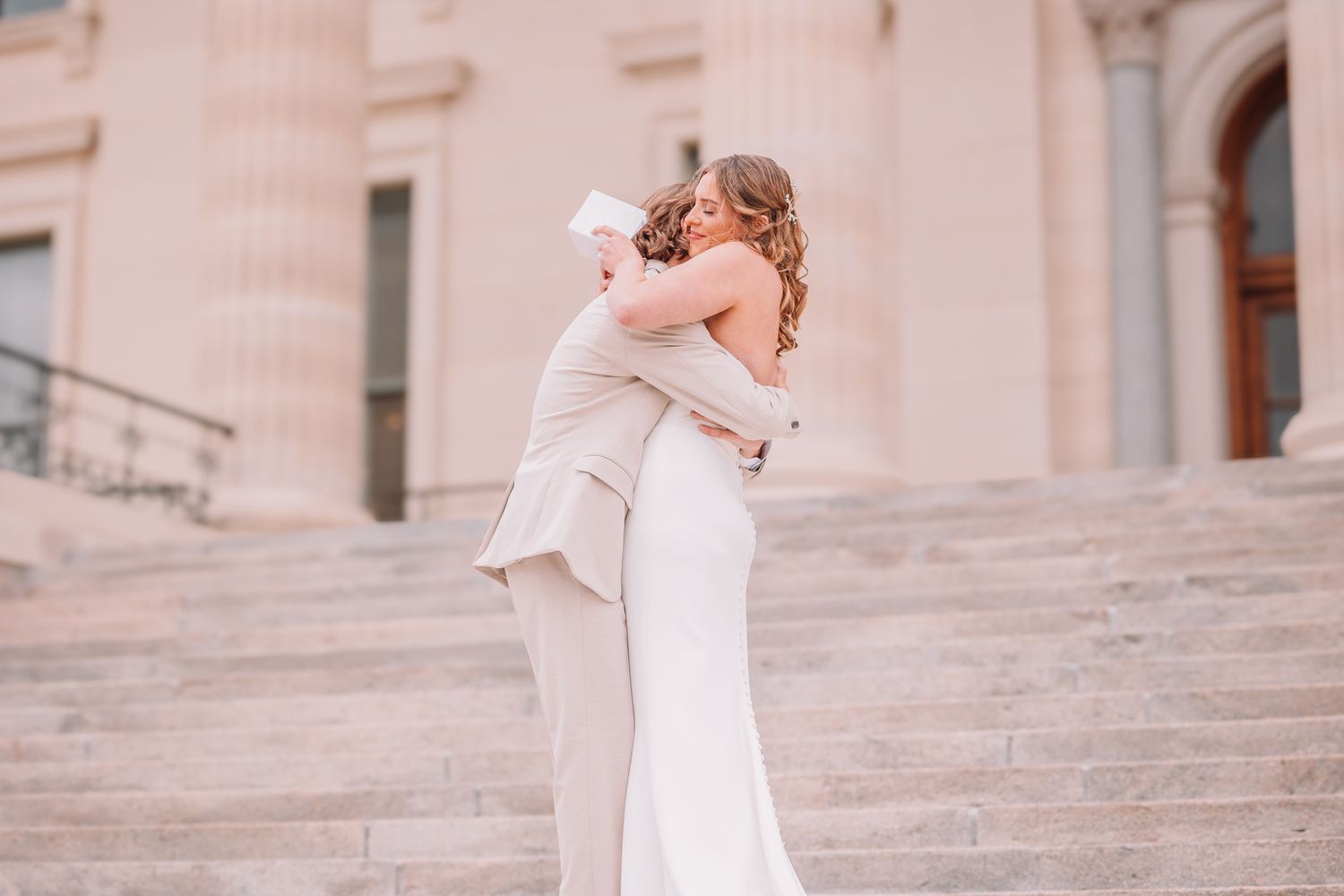 Private vow reading at the Topeka, KS Capitol Building between Bride and Groom. Romantic.