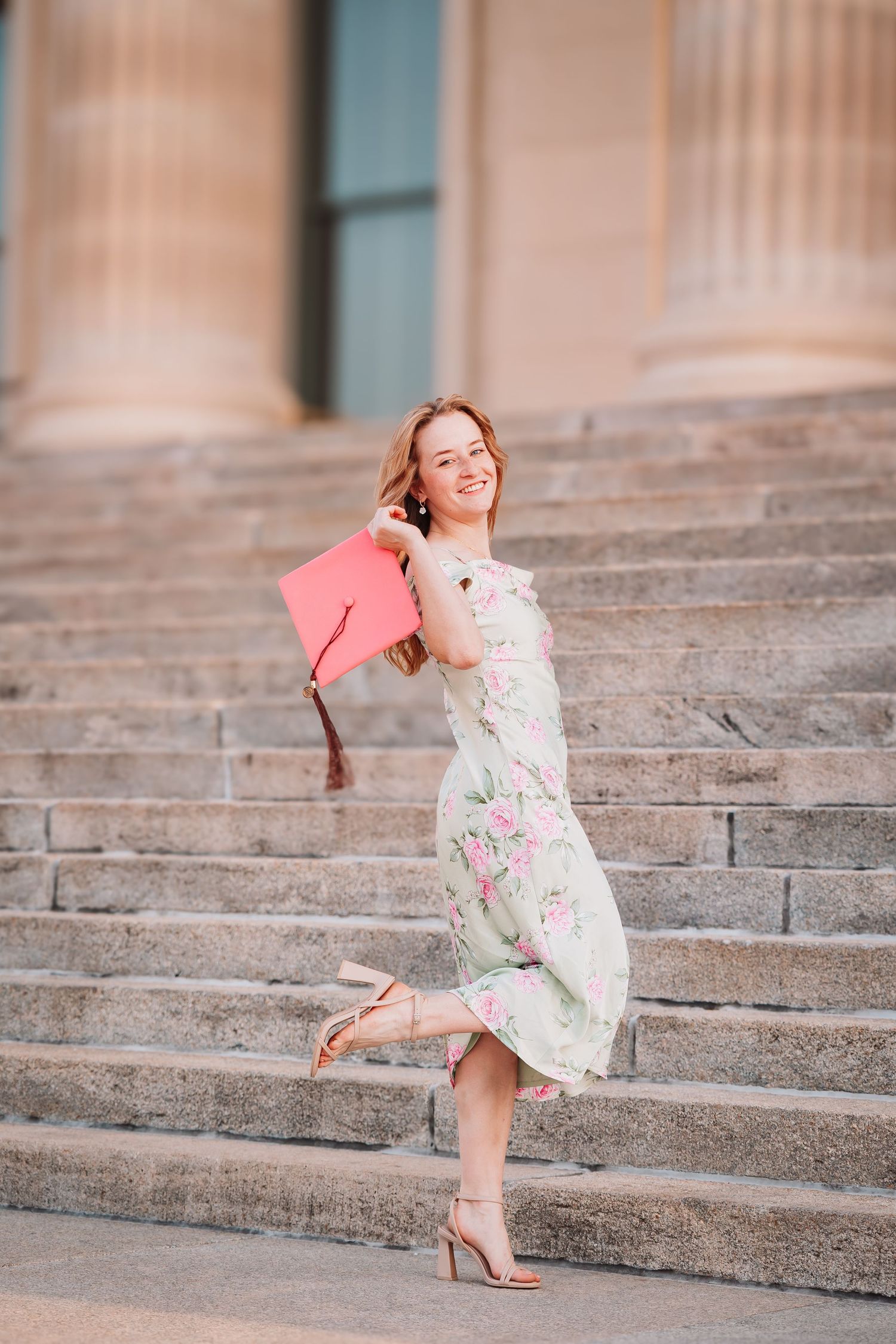 Pink Cap and Gown Graduate Photos Topeka KS Kansas Capitol