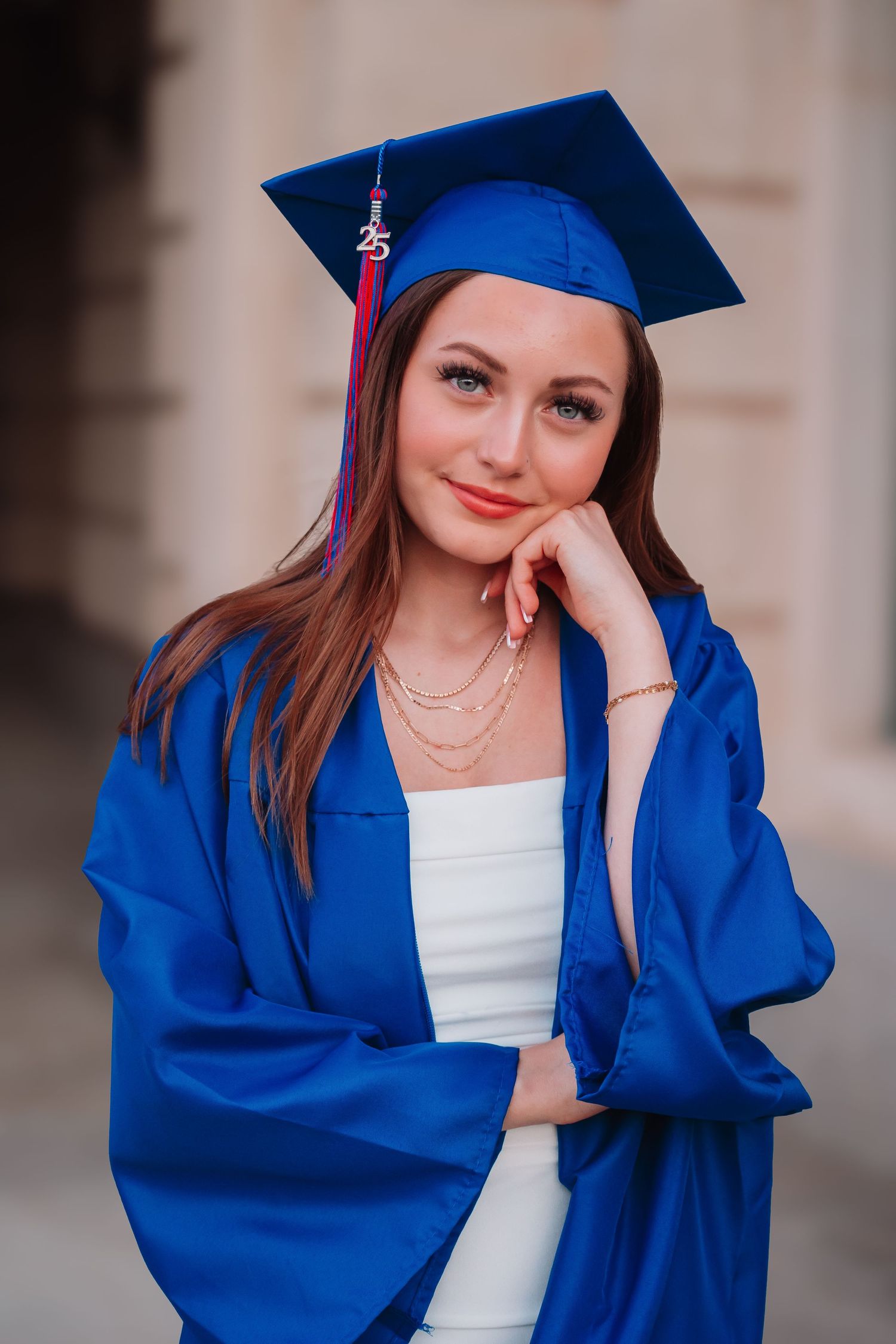 Cap and Gown photos spring Capitol Topeka KS Kansas Blue Cap and Gown