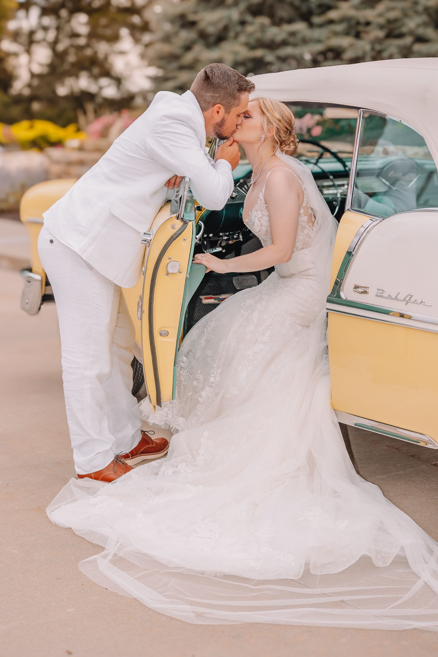Romantic Wedding Photo of bride and groom at the Brownstone in Topeka, Kansas.