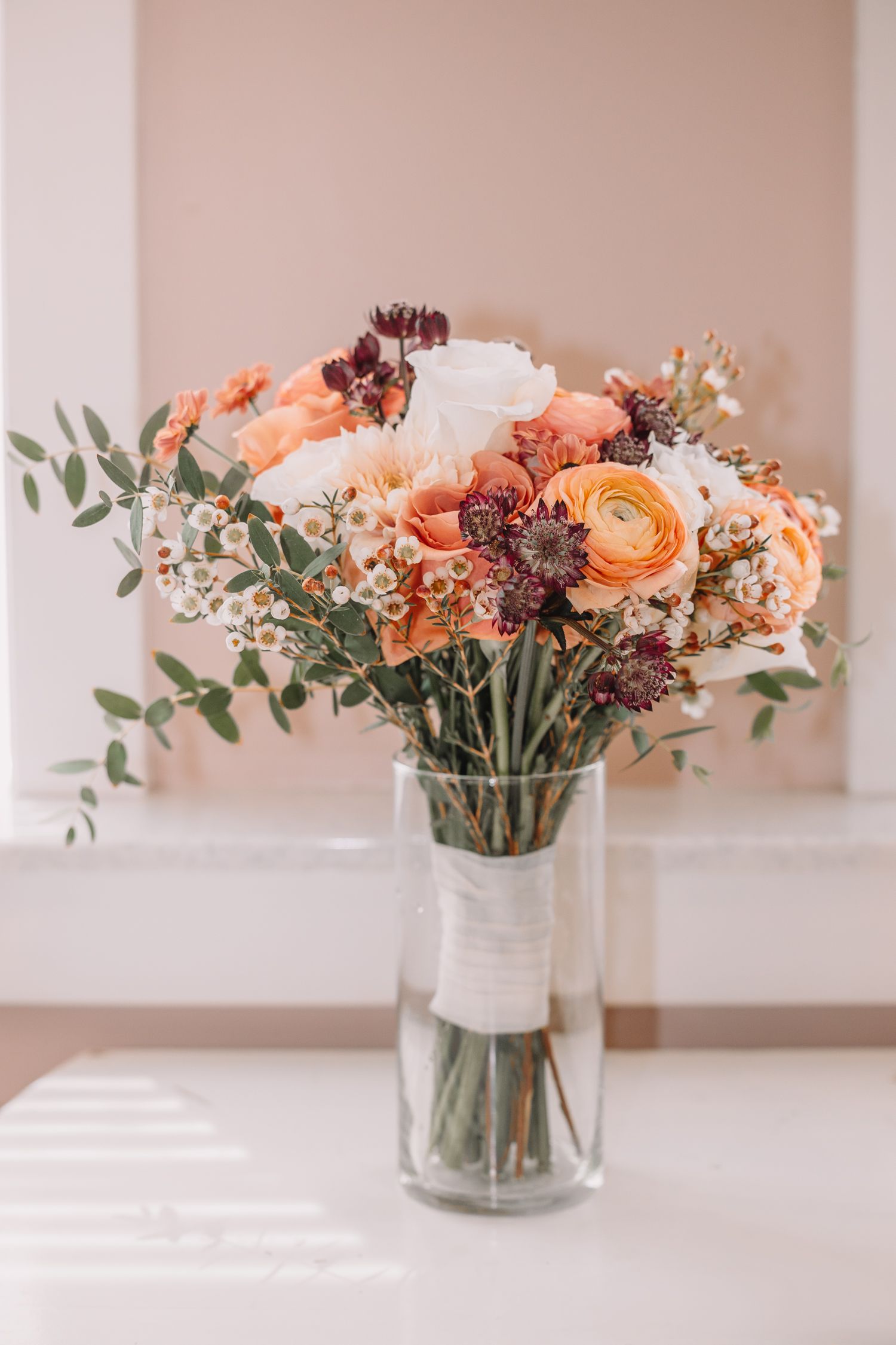 Wedding Details Sentimental in Topeka, Kansas at the Brownstone.  Flowers. Bright Bouquets. Green and Pink.
