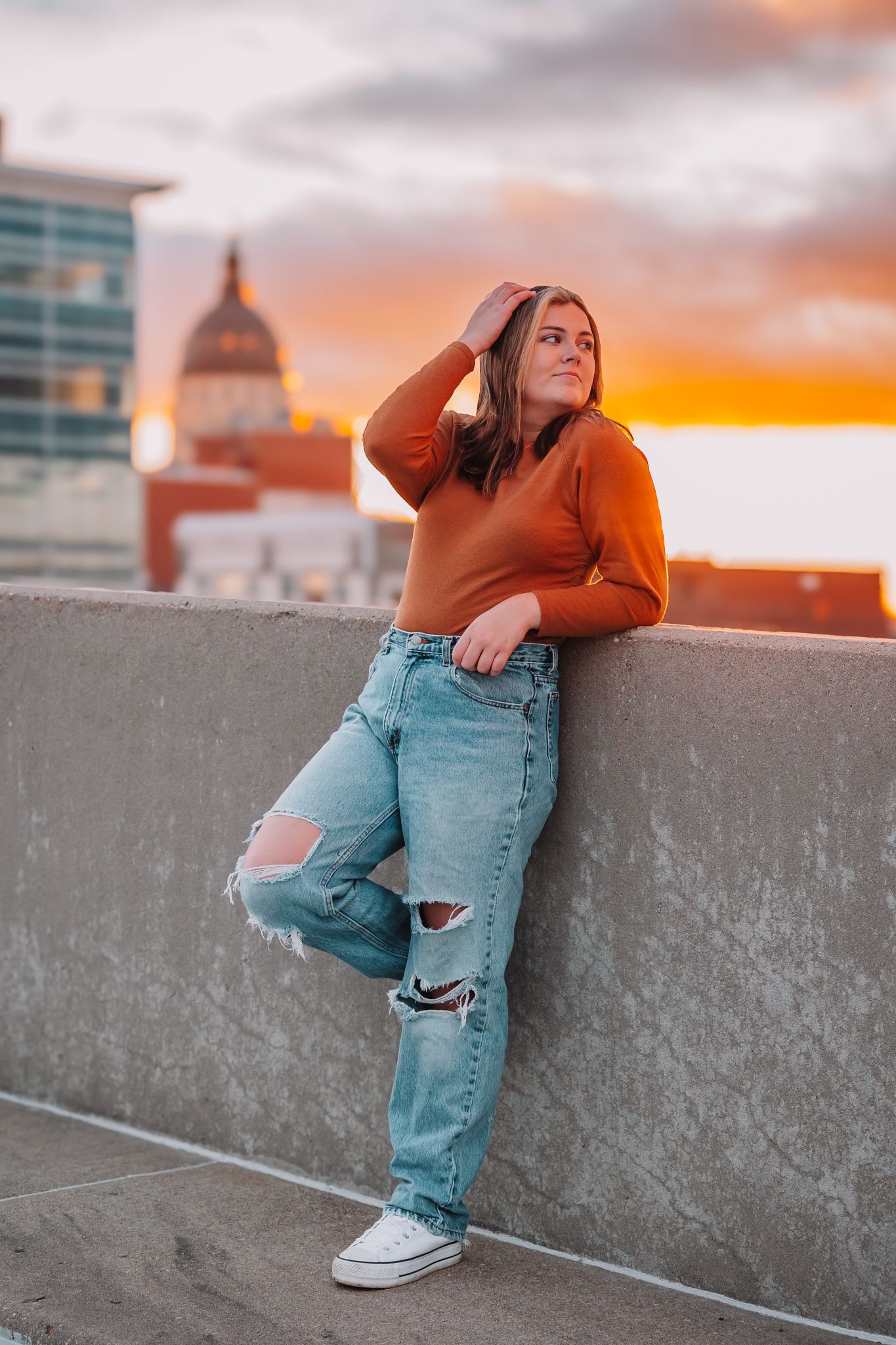 Fall Photos Topeka KS senior photos girl Rooftop