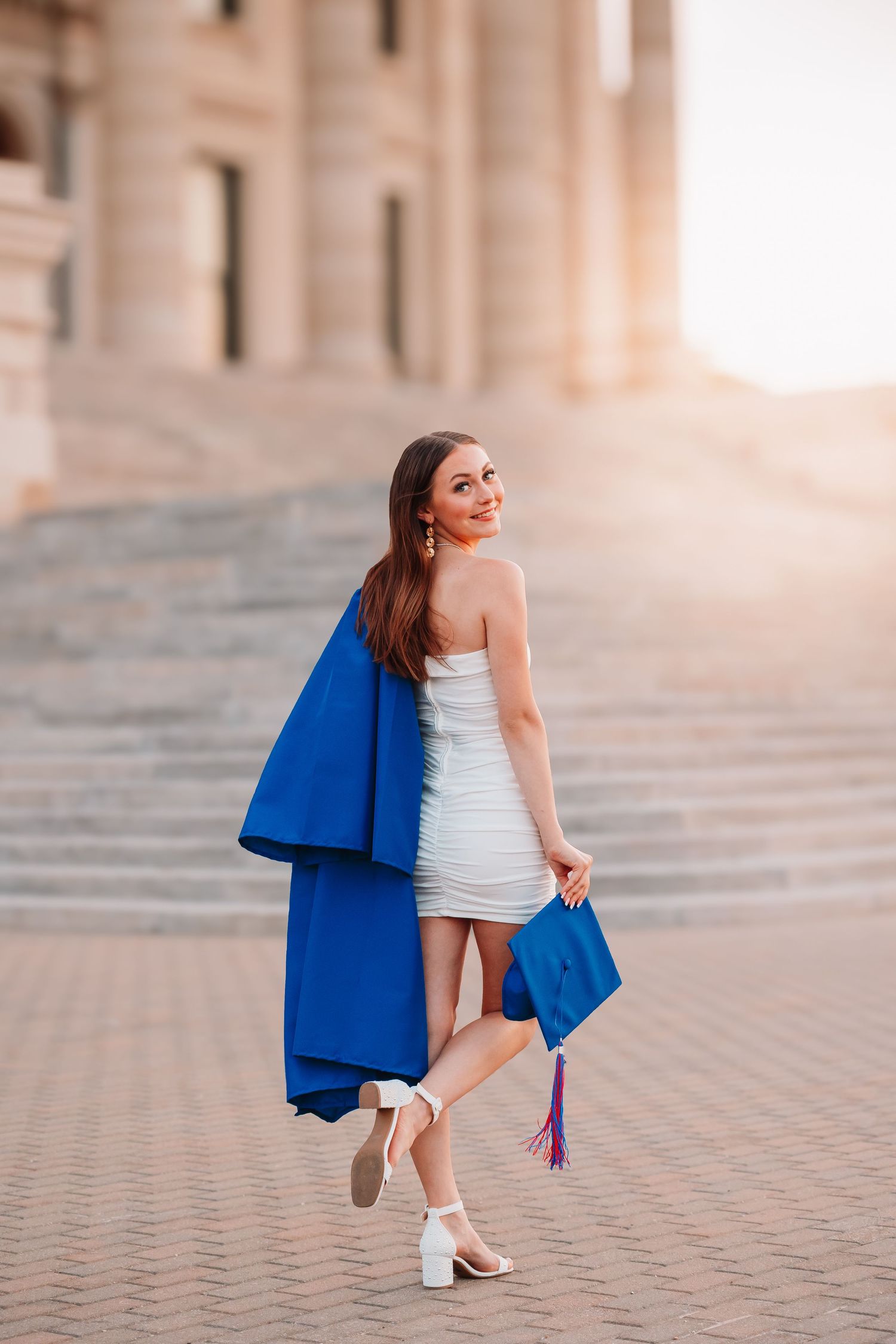 Cap and Gown photos spring Capitol Topeka KS Kansas Blue Cap and Gown