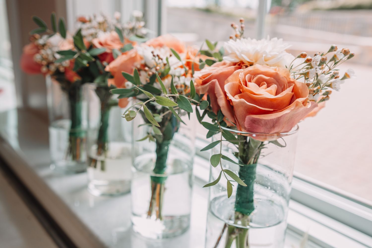 Wedding Details Sentimental in Topeka, Kansas at the Brownstone.  Flowers. Bright Bouquets. Green and Pink.