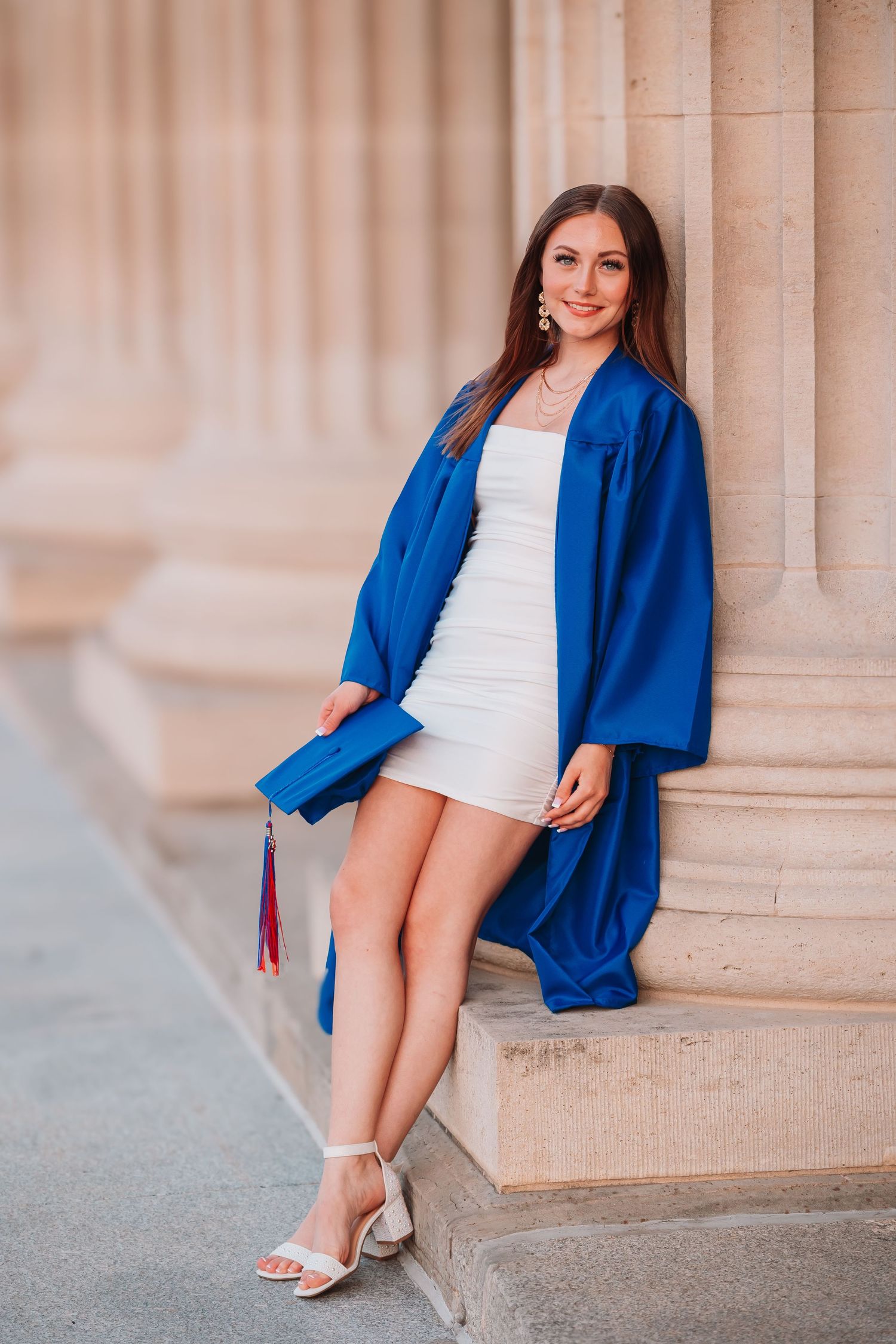 Cap and Gown photos spring Capitol Topeka KS Kansas Blue Cap and Gown