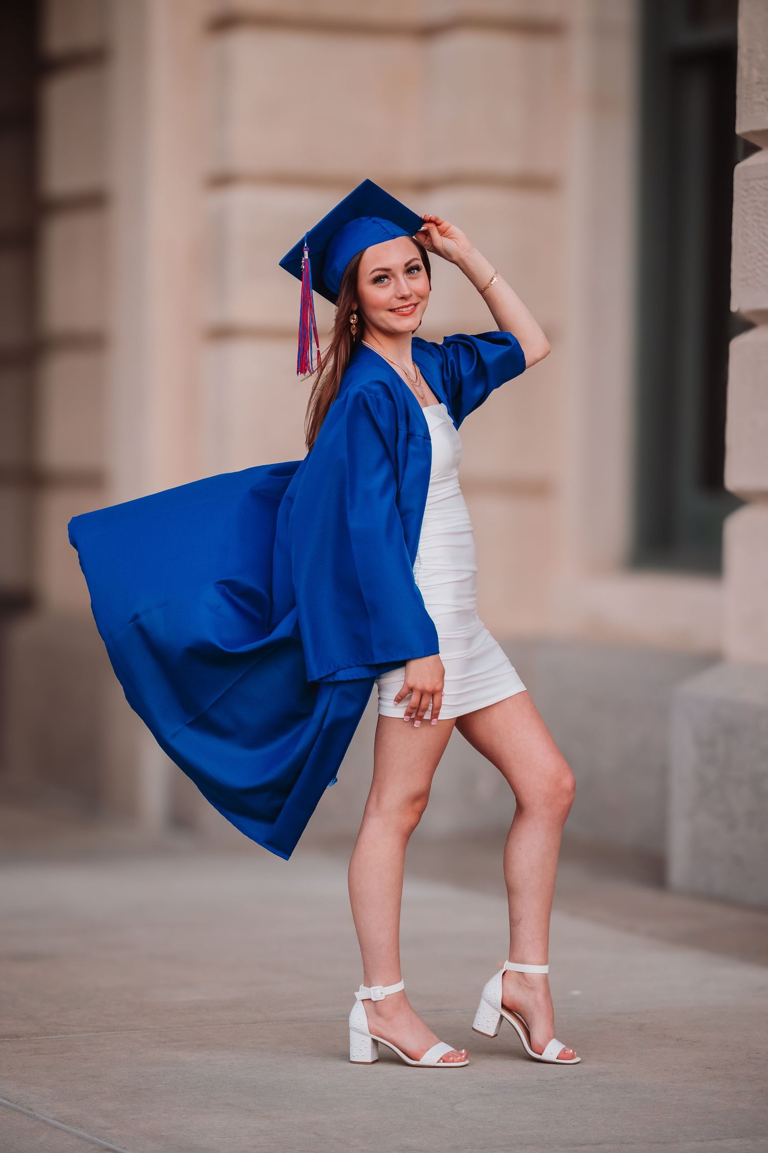 Cap and Gown photos spring Capitol Topeka KS Kansas Blue Cap and Gown