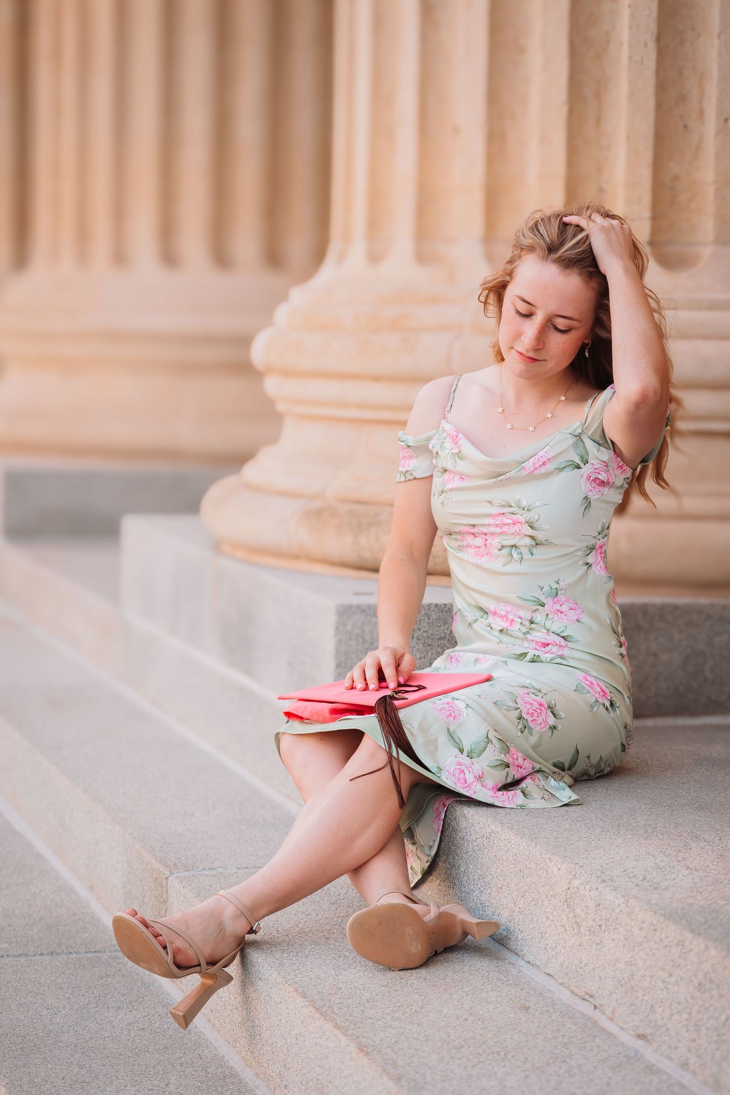 Pink Cap and Gown Graduate Photos Topeka KS Kansas Capitol
