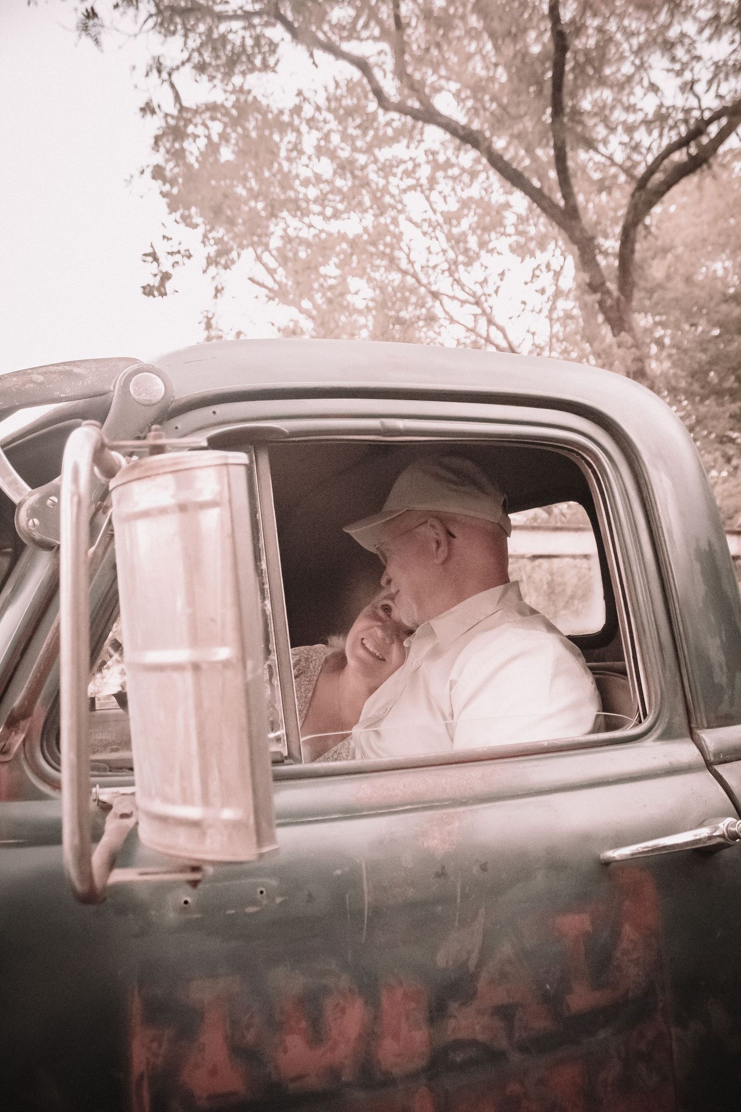 Vintage truck elderly couple photo